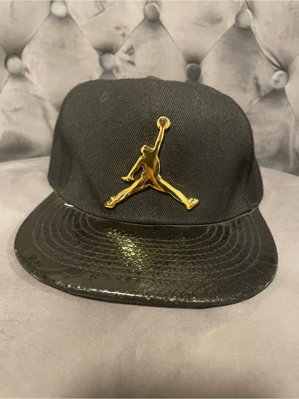 Nike Black Snapback Hat with Gold Jumpman Emblem